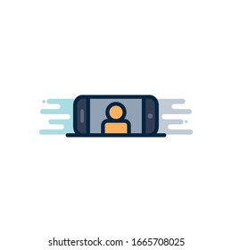 smartphone with avatar on screen device line fill block style icon design, photography technology equipment digital photo focus and electronic theme Vector illustration