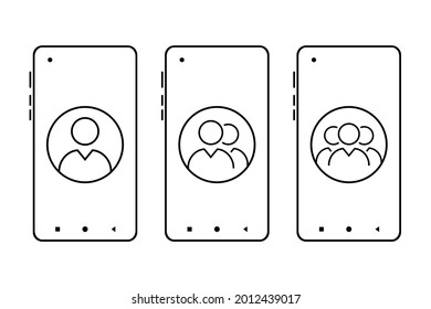 Smartphone mit Avatar Profil Symbol. Benutzergruppensymbol. Die Leute Symbol. Illustrationsvektor