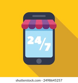 Smartphone with awning displaying 247, representing always available e commerce and online shopping