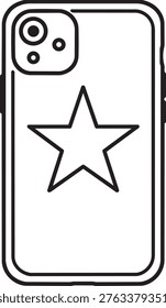 Smartphone back case with large star shape linear icon representing favorite premium quality or customer review
