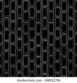 Smartphone background, grey outlines on black