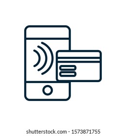 smartphone bank card transaction internet of things line icon vector illustration