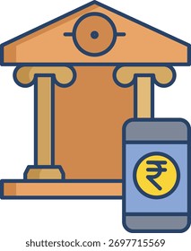 Diseño de icono de color lineal de App bancario de smartphone