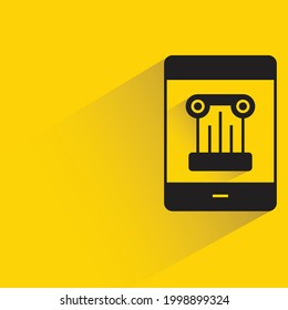 smartphone banking icon with shadow on yellow background