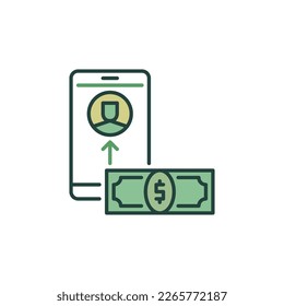 Smartphone con vector de billetes Icono o signo de color de concepto de corrupción en línea