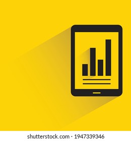 smartphone and bar chart with shadow on yellow background