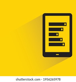 smartphone and bar chart with shadow on yellow background