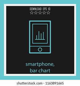 smartphone, bar chart  vector icon