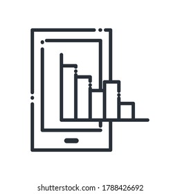 Smartphone con barras diseño de iconos de estilo de línea de gráfico, teléfono móvil digital y tema de teléfono Ilustración vectorial