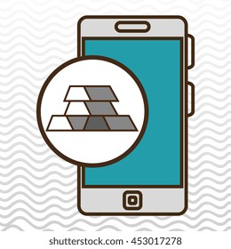 smartphone with bars gold isolated icon design, vector illustration  graphic 