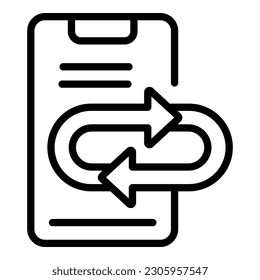 Vector de contorno de icono de trueque de Smartphone. Pago de dinero. Financiación en efectivo