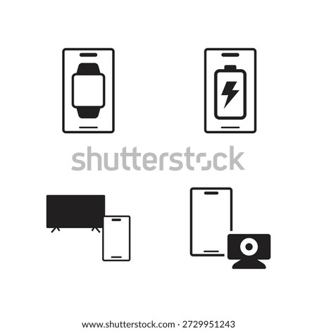 Smartphone battery cast and webcam glyph icon collection
