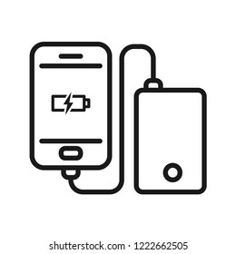 Smartphone with Battery Charger Icon. Line vector. Isolate on white background. 
