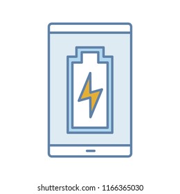 Smartphone battery charging color icon. Charge completed. Mobile phone battery level indicator. Isolated vector illustration