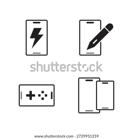 Smartphone battery charging and console glyph icon collection
