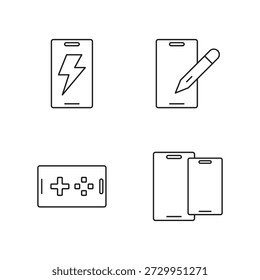 Carga de la batería del smartphone e iconos del contorno de la consola de juegos