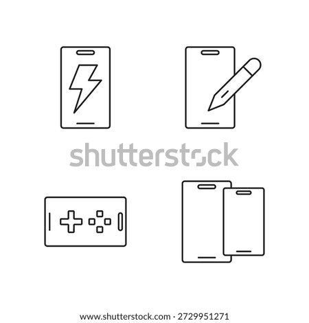 Smartphone battery charging and game console outline icons