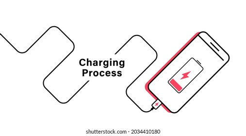 Smartphone battery charging process. Discharged battery smartphone. Battery charge level indicators. Vector Illustration.