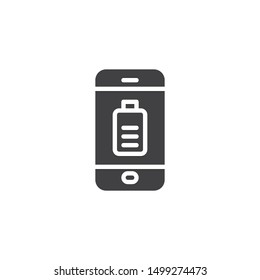 Smartphone battery charging vector icon. filled flat sign for mobile concept and web design. Mobile phone battery charge glyph icon. Symbol, logo illustration. Vector graphics
