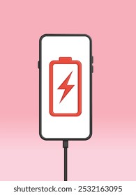 Cargador de pantalla vacío de la batería del smartphone enchufado