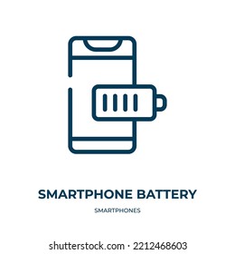 Smartphone battery icon. Linear vector illustration from smartphones collection. Outline smartphone battery icon vector. Thin line symbol for use on web and mobile apps, logo, print media.