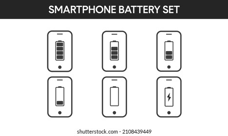 Smartphone battery icon set. Set of illustrations with smartphones with different battery charges