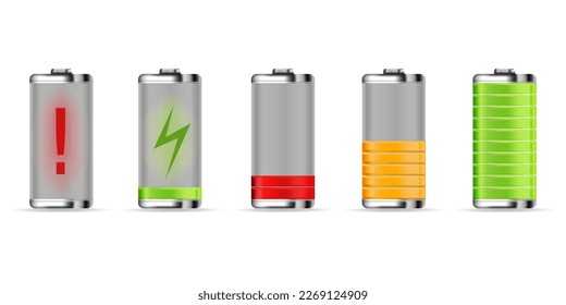 Smartphone battery indicator. Discharged and fully charged battery icons isolated on white background