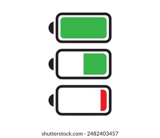 Smartphone battery level status icon vector. Status, vector, battery, level, icon, smartphone, energy, symbol, phone, power, charge, indicator, low, full. Can use for banner, web design, poster.