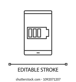 Smartphone battery linear icon. Thin line illustration. Battery charging. Contour symbol. Vector isolated outline drawing. Editable stroke