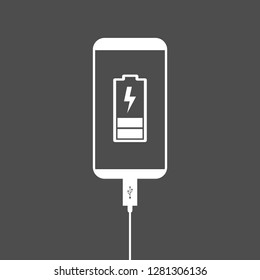 Smartphone, battery load icon. Vector illustration, flat design.