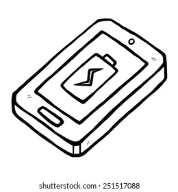 smartphone with battery sign / cartoon vector and illustration, black and white, hand drawn, sketch style, isolated on white background.