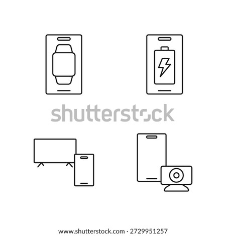 Smartphone battery tv cast and webcam outline icons