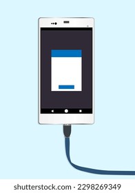 smartphone is being charged, with a banner on the smartphone screen