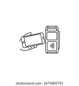A smartphone is being used to make a contactless payment at a point of sale terminal.