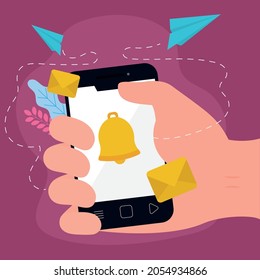 smartphone with bell of messaging theme