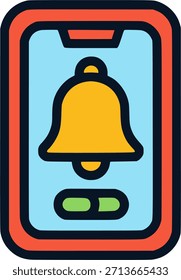 Diseño de Plantilla de Ilustración vectorial de color plano de notificación de campana de teléfono inteligente