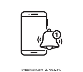 Smartphone with Bell Notification Icon - Mobile Alert and Message Vector Art
