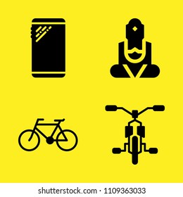 smartphone, bicycle, great buddha of thailand and bicycle vector icon set. Sample icons set for web and graphic design