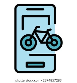 Smartphone bike rent icon outline vector. Park area. Rack station color flat