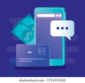 Smartphone bills bubble and credit card of money financial banking commerce and market theme Vector illustration