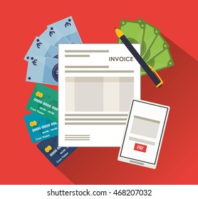 smartphone bills document payment financial item icon. Invoice design, vector illustration