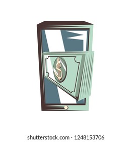 smartphone with bills dollars