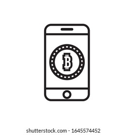 smartphone con diseño de ilustración vectorial de estilo de línea de monedas de bits