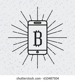 smartphone with bitcoin icon over white background. vector illustration
