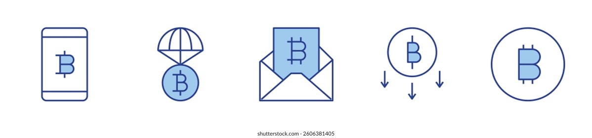 smartphone, bitcoin. Bitcoin Icon vector illustration. Line Duotone style. Editable stroke