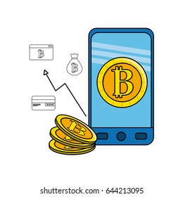 smartphone with bitcoin inside and icons outside