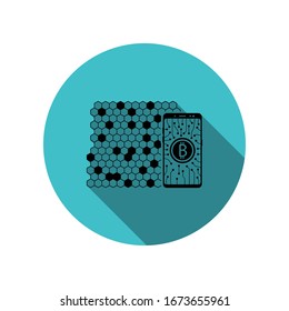 Smartphone, bitcoin long shadow icon. Simple glyph, flat vector of mobile concept icons for ui and ux, website or mobile application