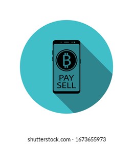 Smartphone, bitcoin, sell long shadow icon. Simple glyph, flat vector of mobile concept icons for ui and ux, website or mobile application
