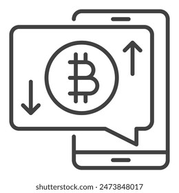 Smartphone with Bitcoin sign vector Crypto Phone concept outline icon or symbol