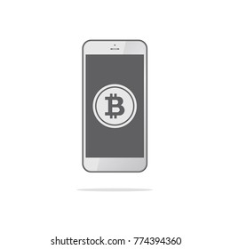 Smartphone with Bitcoin symbol on-screen. Bitcoin trading concept.  Vector illustration.